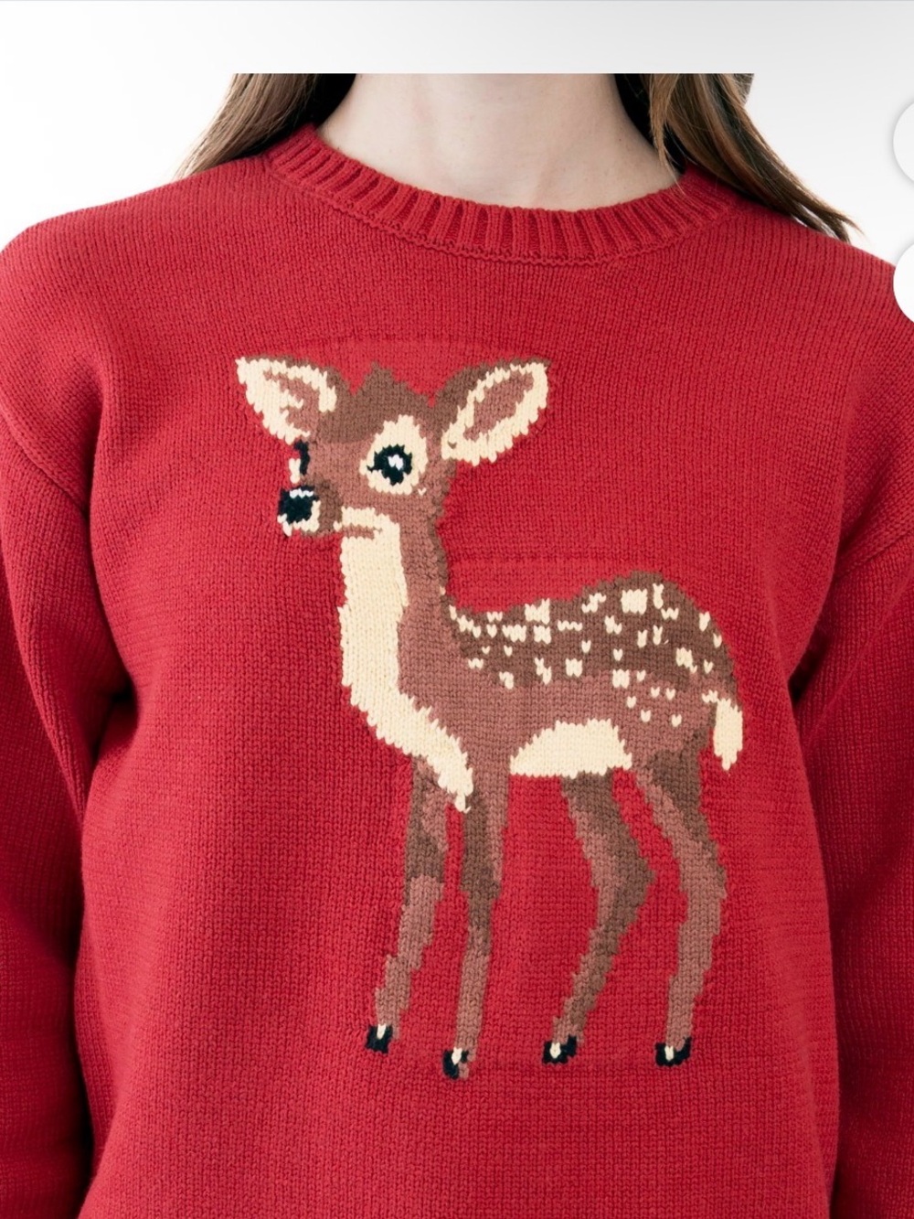 Mighty Fine Red Holiday Crewneck Sweater with Fawn Deer